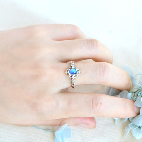 Women's Sterling Silver Blue Moonstone Wedding Ring Engagement Rings For Women Beautiful