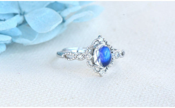 Women's Sterling Silver Blue Moonstone Wedding Ring Engagement Rings For Women Fashion