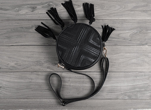 Women's Vegan Leather Round Crossbody Boho Bag With Fringe Cross Shoulder Bag For Women Chic