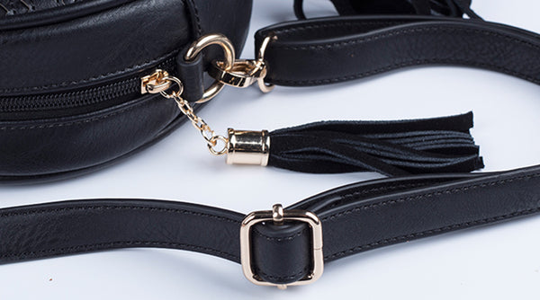 Women's Vegan Leather Round Crossbody Boho Bag With Fringe Cross Shoulder Bag For Women Details