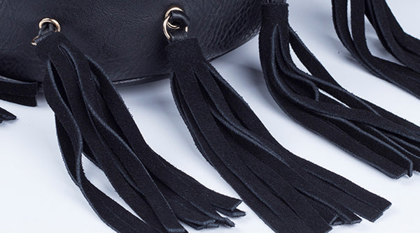 Women's Vegan Leather Round Crossbody Boho Bag With Fringe Cross Shoulder Bag For Women Unique