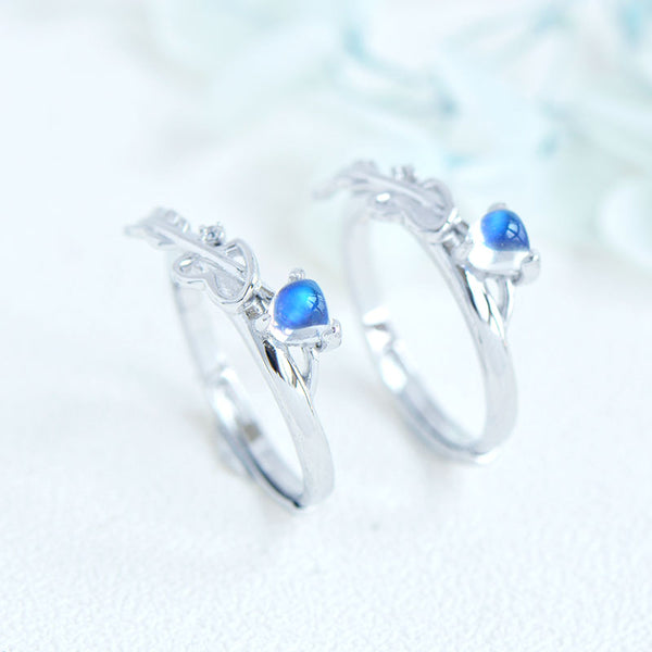 Female Sterling Silver Engagement Ring Genuine Natural Moonstone Ring for Women Chic