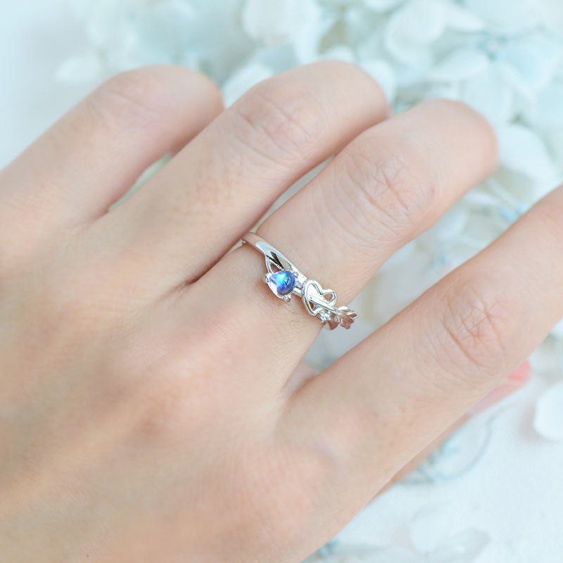 Female Sterling Silver Engagement Ring Genuine Natural Moonstone Ring for Women Cute