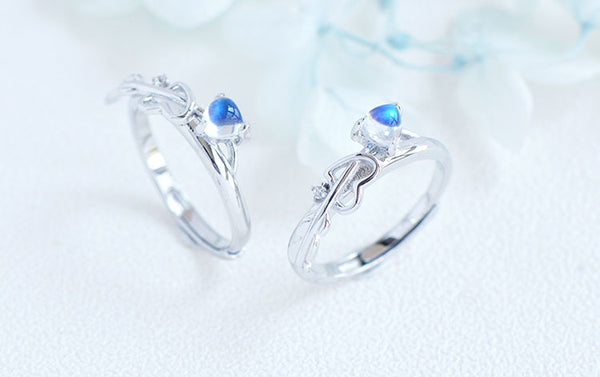Female Sterling Silver Engagement Ring Genuine Natural Moonstone Ring for Women Stylish