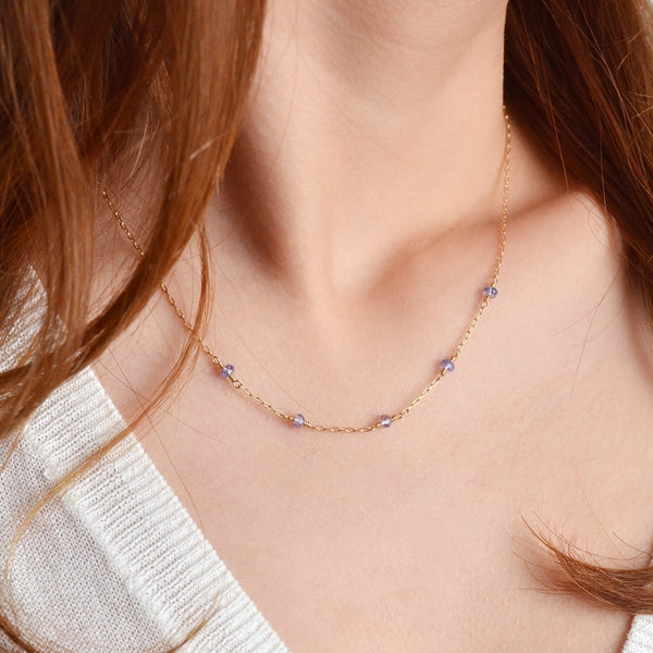 Womens 14k Gold Purple Tanzanite Bead Necklace for Women beautiful