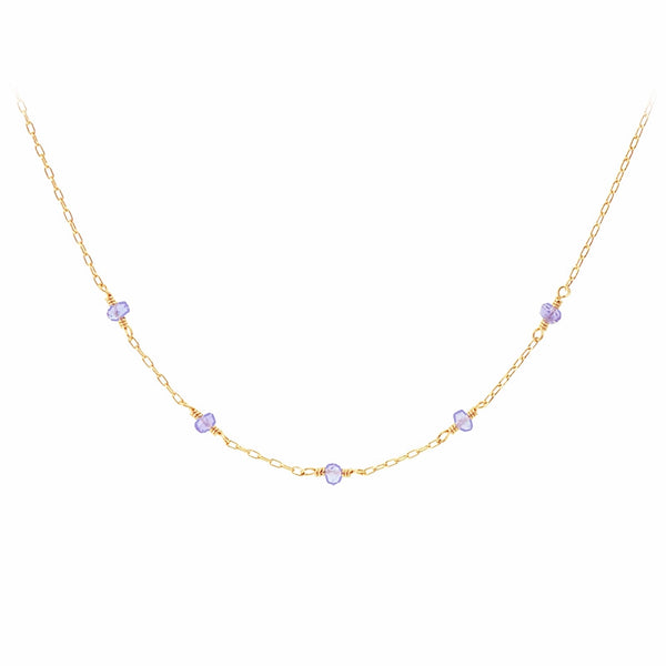 Womens 14k Gold Purple Tanzanite Bead Necklace for Women adorable