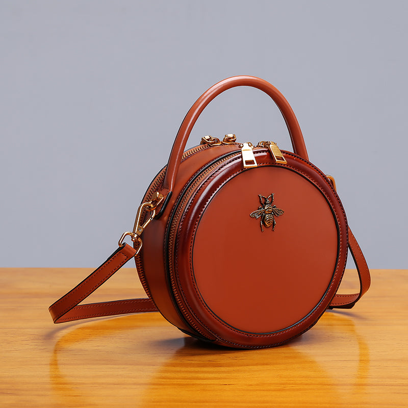 Womens Bee Leather Circle Bag Crossbody Bags Shoulder Bag Purses for Women Accessories