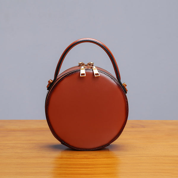 Womens Bee Leather Circle Bag Crossbody Bags Shoulder Bag Purses for Women Brown