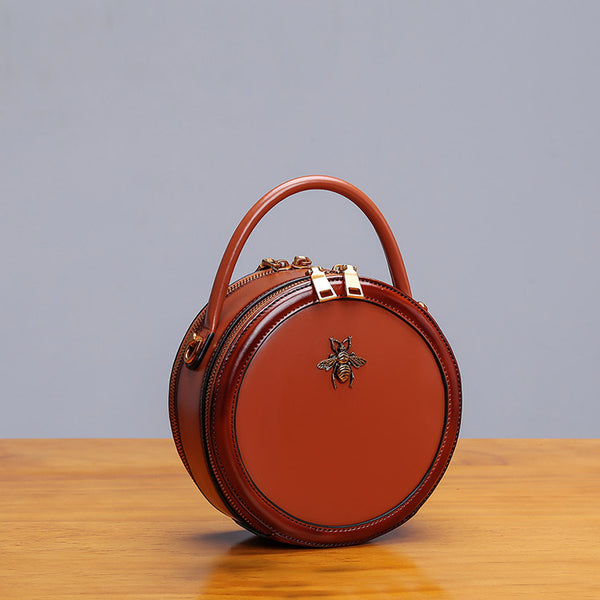 Womens Bee Leather Circle Bag Crossbody Bags Shoulder Bag Purses for Women Chic