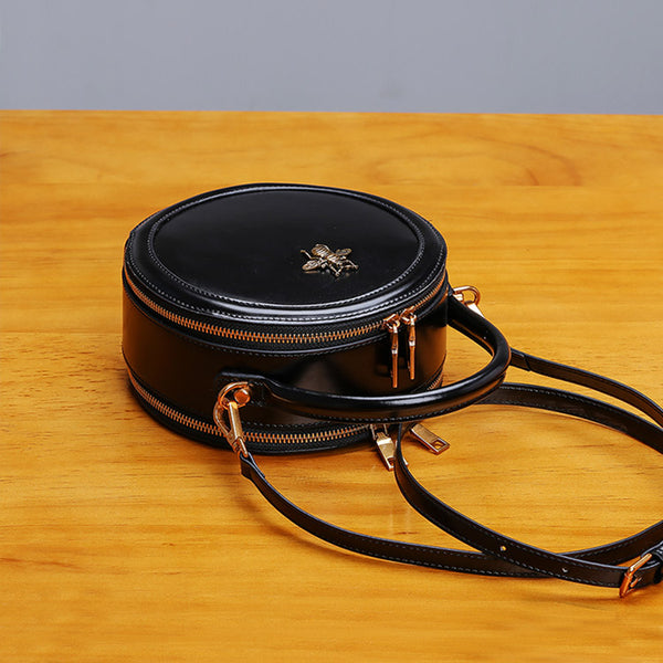 Womens Bee Leather Circle Bag Crossbody Bags Shoulder Bag Purses for Women Minimalist