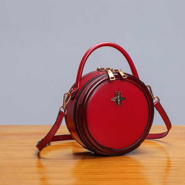 Womens Bee Leather Circle Bag Crossbody Bags Shoulder Bag Purses for Women cute
