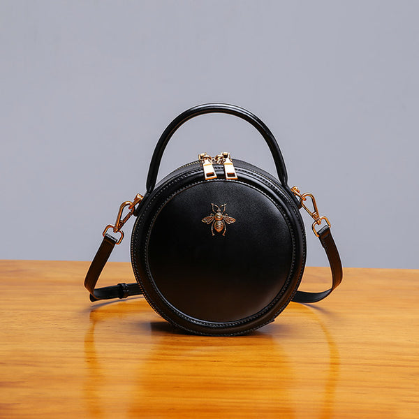 Womens Bee Leather Circle Bag Crossbody Bags Shoulder Bag Purses for Women gift