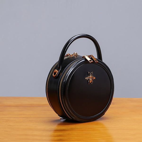 Womens Bee Leather Circle Bag Crossbody Bags Shoulder Bag Purses for Women small