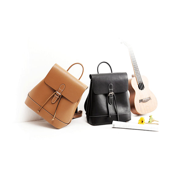 Womens Black Leather Backpack Purse Cute Backpacks for Women Minimalism