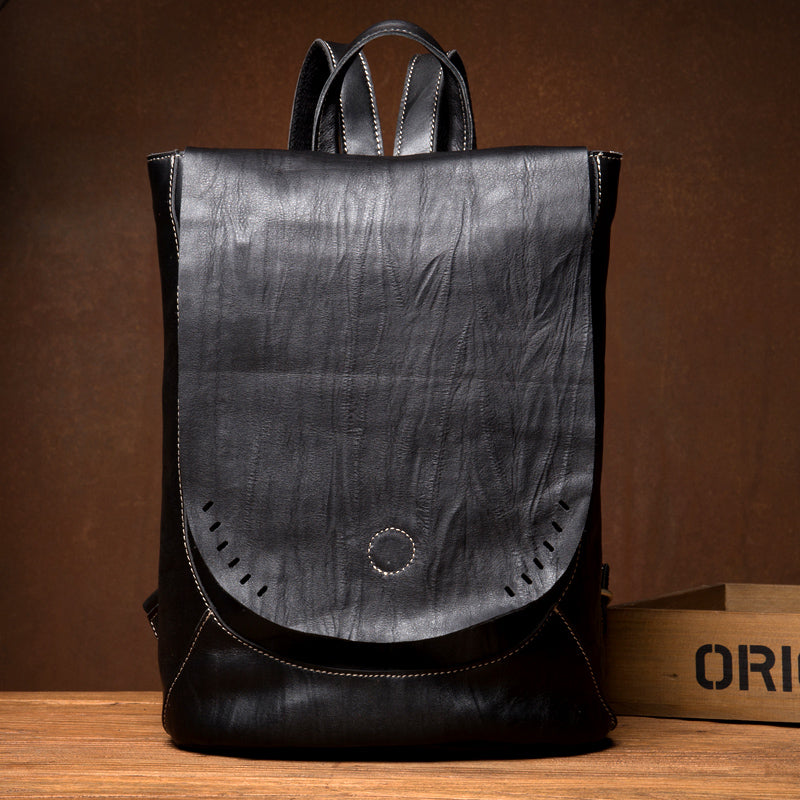 Womens Black Leather Backpack Purse