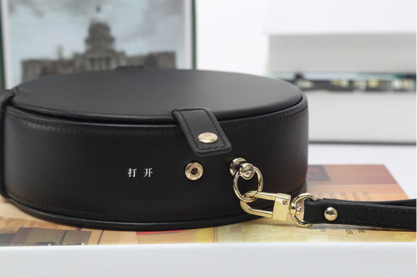 Womens Black Leather Crossbody Bags Circle Bag for Women Small Purse gift