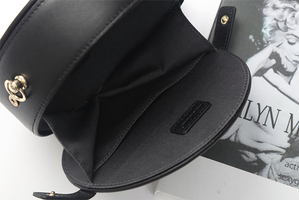 Womens Black Leather Crossbody Bags Circle Bag for Women Small Purse