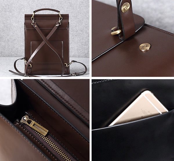 Womens Black Leather Rucksack Stylish Laptop Backpacks Back