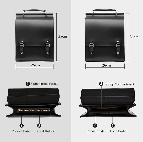 Womens Black Leather Rucksack Stylish Laptop Backpacks Capacity