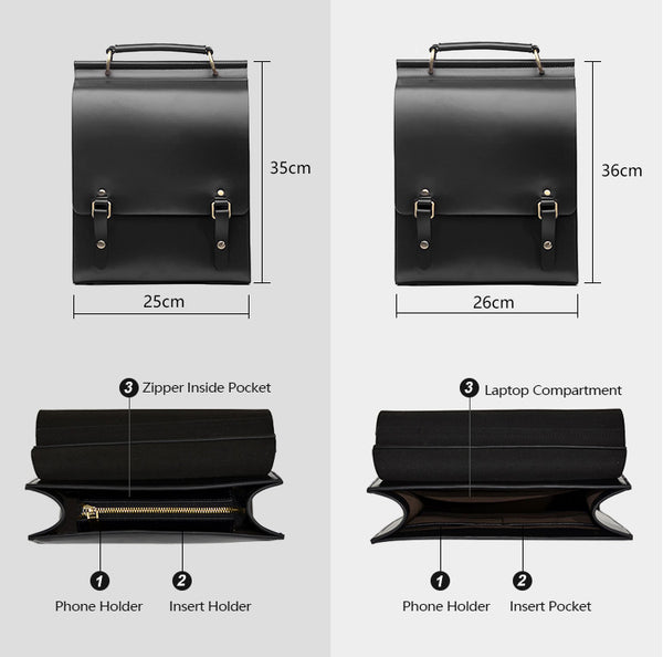 Womens Black Leather Rucksack Stylish Laptop Backpacks Capacity