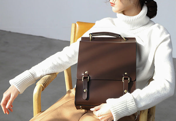 Womens Black Leather Rucksack Stylish Laptop Backpacks Classic