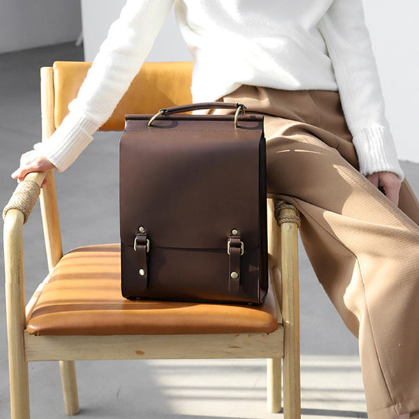 Womens Black Leather Rucksack Stylish Laptop Backpacks Cool