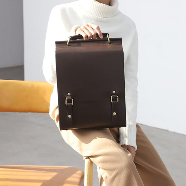 Womens Black Leather Rucksack Stylish Laptop Backpacks Cowhide