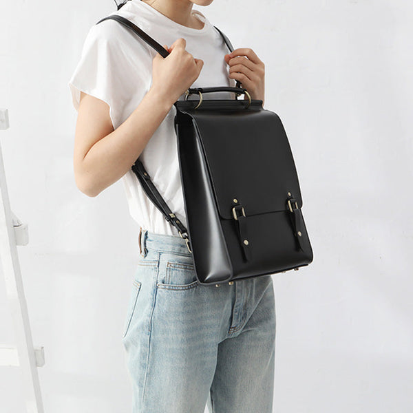 Womens Black Leather Rucksack Stylish Laptop Backpacks Funky