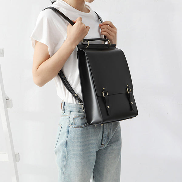 Womens Black Leather Rucksack Stylish Laptop Backpacks Funky