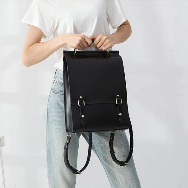 Womens Black Leather Rucksack Stylish Laptop Backpacks Gift