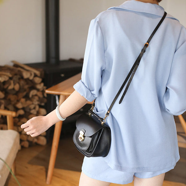 Womens Black Leather Small Crossbody Handbags Bags Purse for Women cute