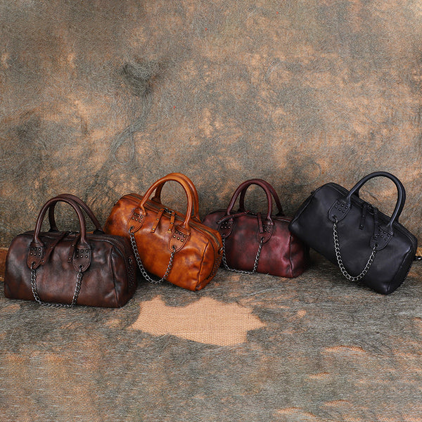 Womens Black Studded Handbag Genuine Leather Crossbody Bags Affordable