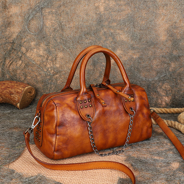 Womens Black Studded Handbag Genuine Leather Crossbody Bags Beautiful