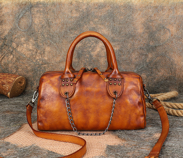 Womens Black Studded Handbag Genuine Leather Crossbody Bags Brown