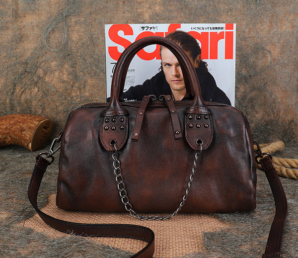 Womens Black Studded Handbag Genuine Leather Crossbody Bags Cowhide