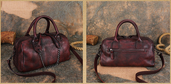 Womens Black Studded Handbag Genuine Leather Crossbody Bags Vintage