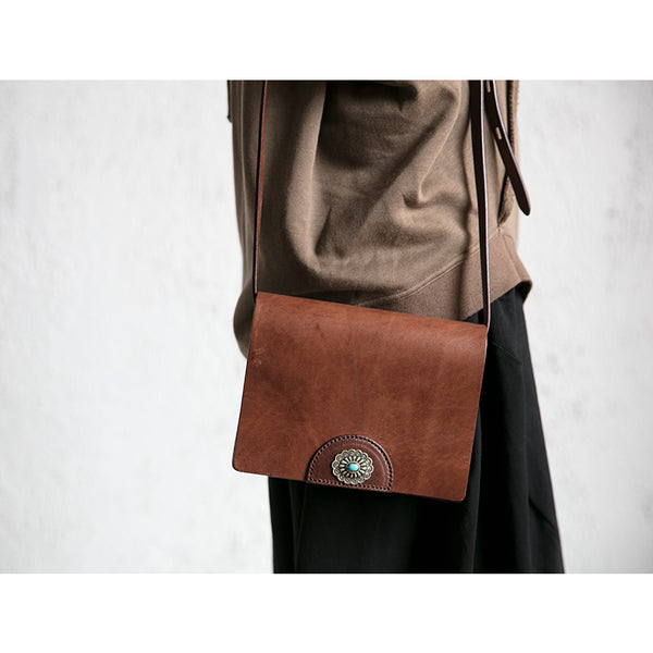 Womens Boho Leather Square Crossbody Satchel Purse Shoulder Bags for Women cowhide