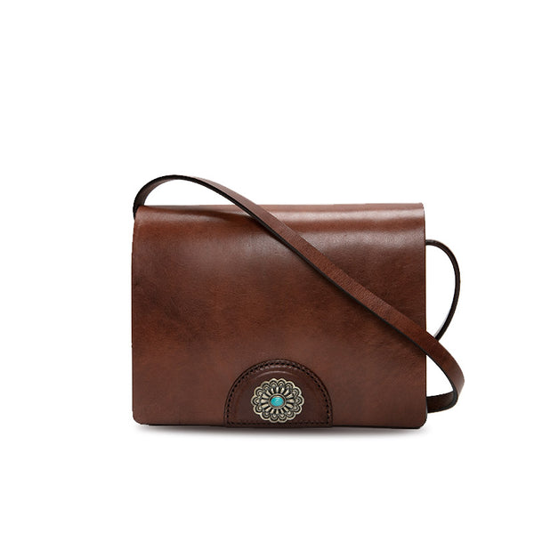 Womens Boho Leather Square Crossbody Satchel Purse