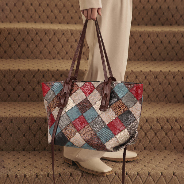 Womens Boho Leather Tote Bag Leather Shoulder Bag For Women Badass