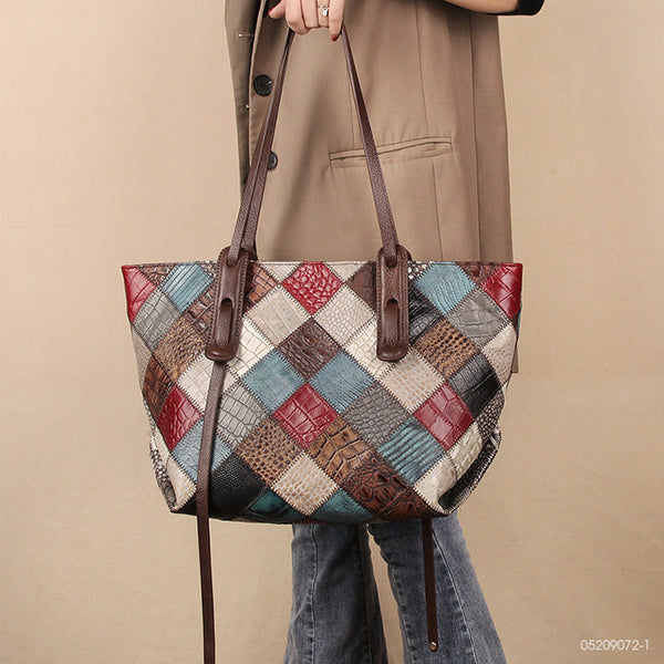 Womens Boho Leather Tote Bag Leather Shoulder Bag For Women