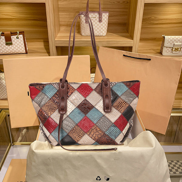 Womens Boho Leather Tote Bag Leather Shoulder Bag For Women Chic