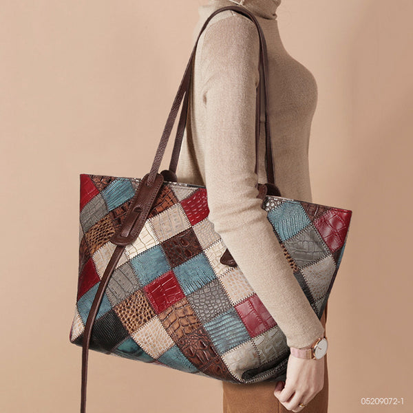 Womens Boho Leather Tote Bag Leather Shoulder Bag For Women Cowhide