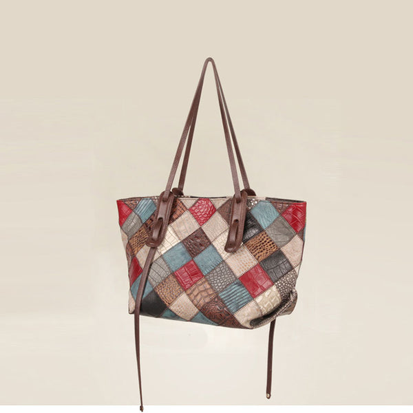 Womens Boho Leather Tote Bag Leather Shoulder Bag For Women Fashion