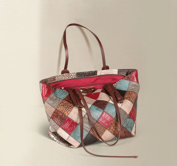 Womens Boho Leather Tote Bag Leather Shoulder Bag For Women Funky