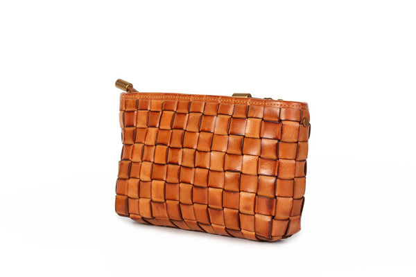 Womens Boho Sling Bag Woven Leather Crossbody Bag For Women Brown