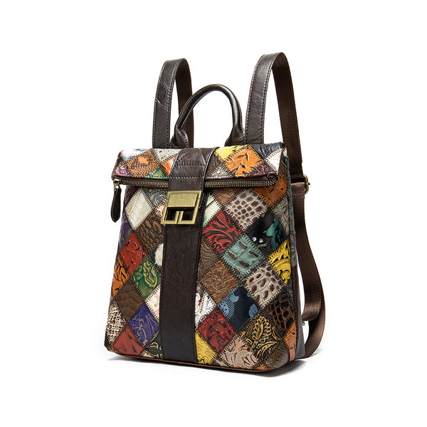 Womens Boho Square Leather Backpack Bag Ladies Small Leather Rrucksack For Women Back