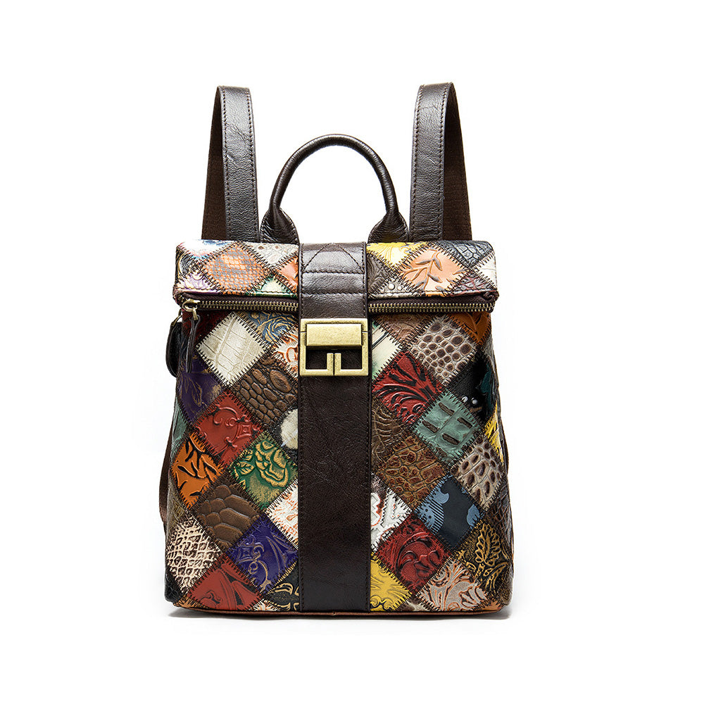 Womens Boho Square Leather Backpack Bag Ladies Small Leather Rrucksack For Women Badass