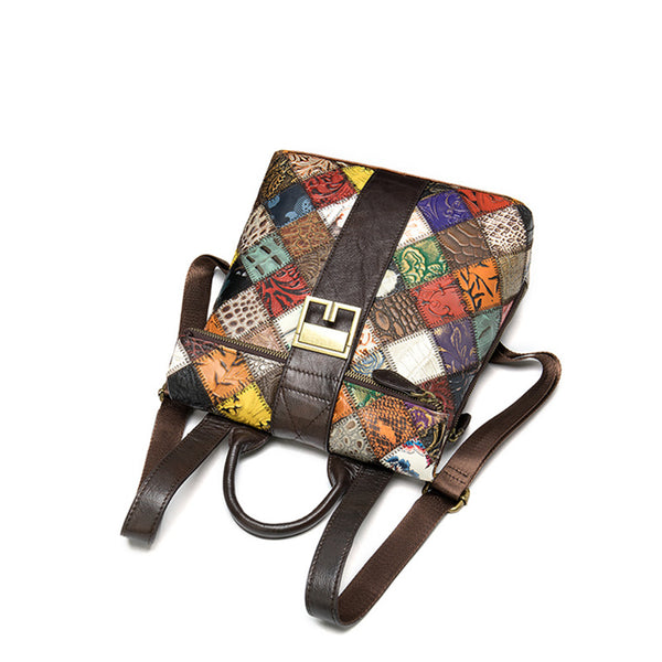 Womens Boho Square Leather Backpack Bag Ladies Small Leather Rrucksack For Women Beautiful