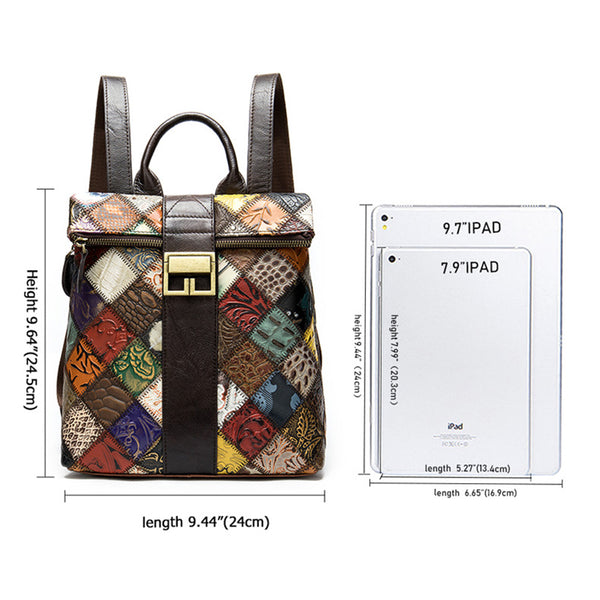 Womens Boho Square Leather Backpack Bag Ladies Small Leather Rrucksack For Women Funky