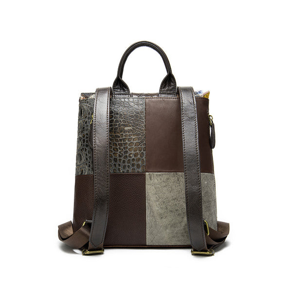 Womens Boho Square Leather Backpack Bag Ladies Small Leather Rrucksack For Women Gift